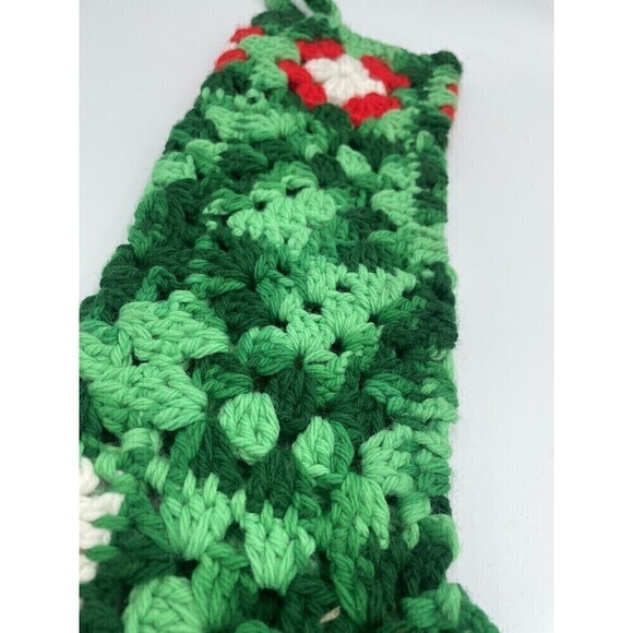 Vintage Granny Square Christmas Stockings Holiday White Red Green 22” Crochet - Picture 8 of 8